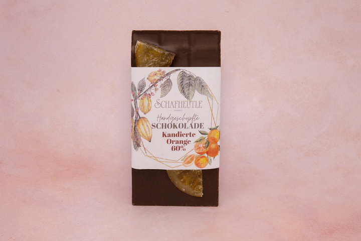 Dark chocolate with candied orange slices